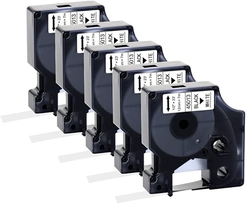 BOYEEZON Paquete de 5 cintas de etiquetas compatibles con Dymo D1 45013 S0720530 de repuesto para repuestos Dymo A45013, negro sobre blanco, 12