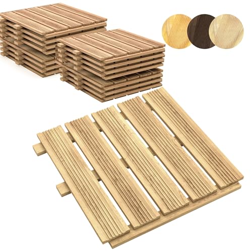 Floranica Piastrelle per terrazza in legno 5m2 20 pezzi 50x50 cm Legno di larice Non trattato Pavimento per sauna terrazza o balcone Piastrelle di legno in giardino Superficie fresata