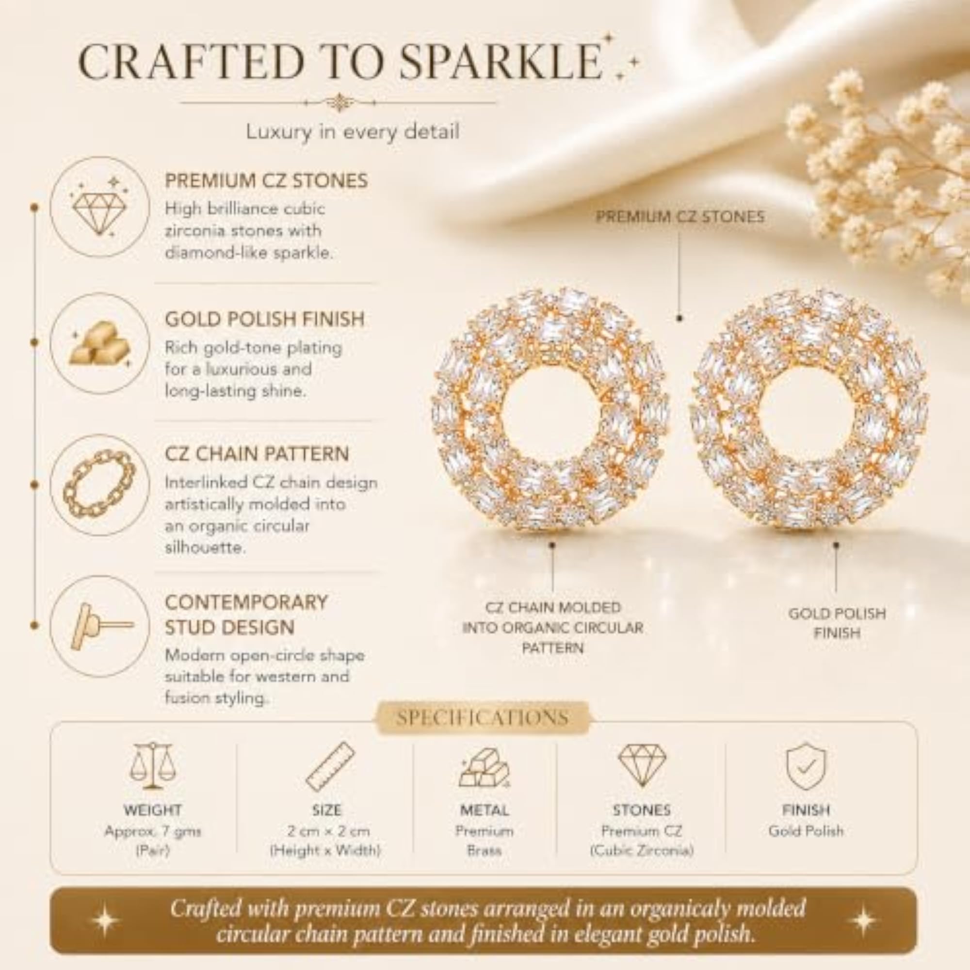 Open Circle CZ Stud Earrings, 2 cm