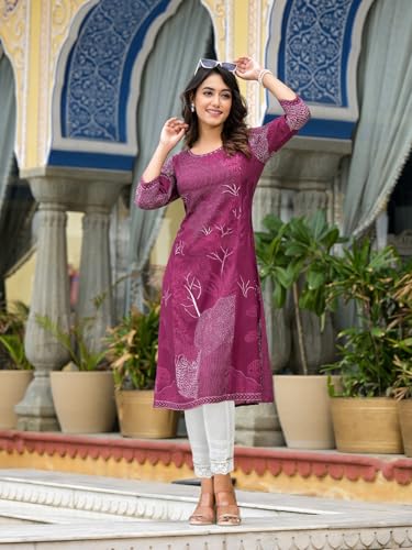 Image of Juniper Wine Beautiful Printed Liva Rayon A-Lined Kurta for Women