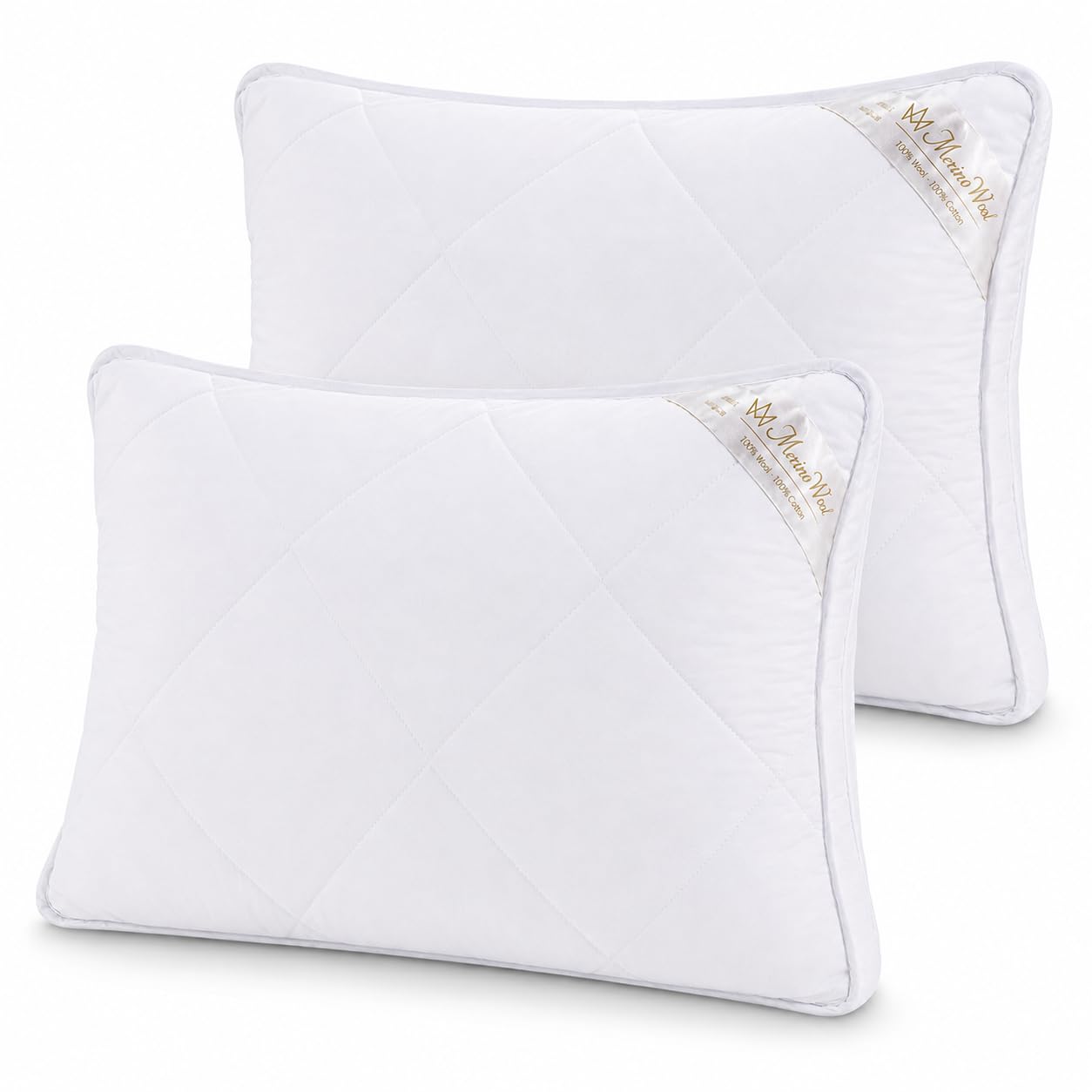 Coppia cuscino/due cuscini 100% lana merino + copertura 100% cotone naturale Woolmark certificato Made with love for in ipoallergenico cuscini, WHITHE / CREAM, 50 x 75 cm