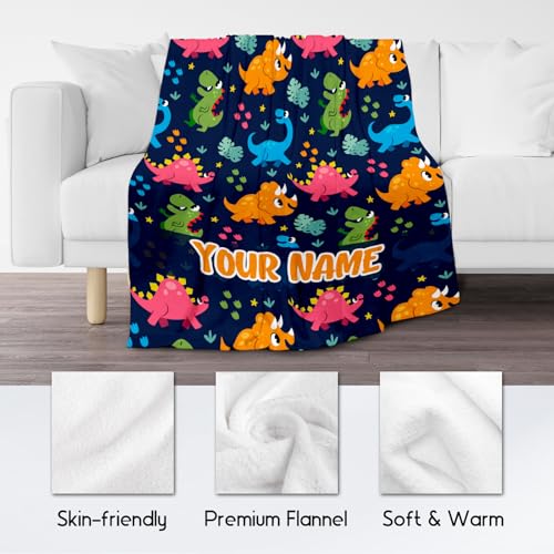 Custom Dinosaur Blanket for Boys - Colorful Soft Fuzzy Throw Gifts - 50x60 Inches Cute Blankets for Couch & Office