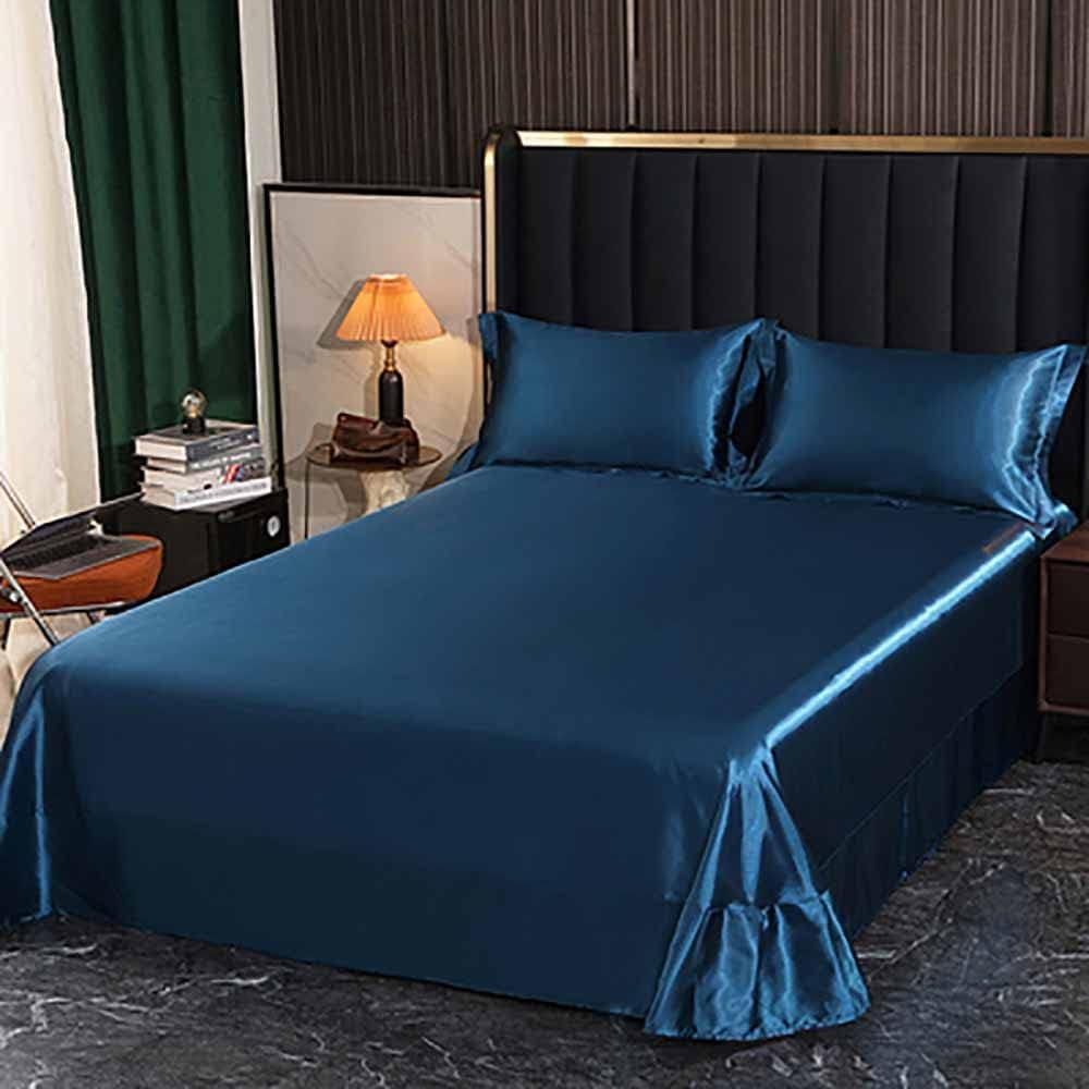Coyang Satin Sheets Twin, Soft Silk Bed Sheets, Sheet with Deep Pocket Fitted Sheet Flat Sheet Silky Satin Pillowcase (170X230CM,Peacock Blue) : Home & Kitchen