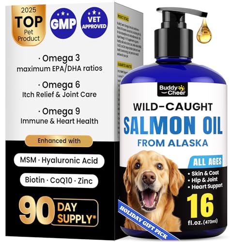 Wild Alaskan Salmon Oil for Dogs & Cats – Fast-Absorbing Fish Oil for Dogs with Krill Oil, Omega 3 6 9 Fish Oil Supplement from 8 Deep Sea Fishs for Skin, Coat, Joints & Heart -16oz (90 Day Supply)