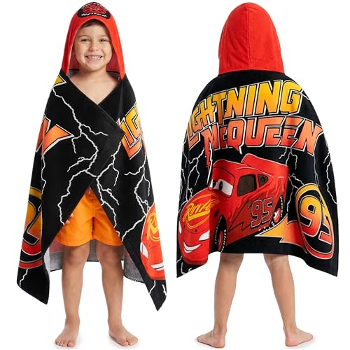 Disney Cars Serviette de Bain avec Capuche Garcon, Flash McQueen Coton Poncho de Bain Enfant, Absorbante Natation Piscine Serviette de Plage, Voyage...