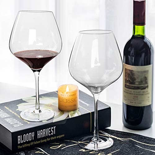 COYMOS Burgundy Wine Glasses 28 Oz, Large Red Wine Glasses Set of 4 - Lead-Free Crystal Clear Glass, Large Wine Glass, Long Stem Wine Glasses for Parties, Housewarming, Anniversaries, Christmas, etc