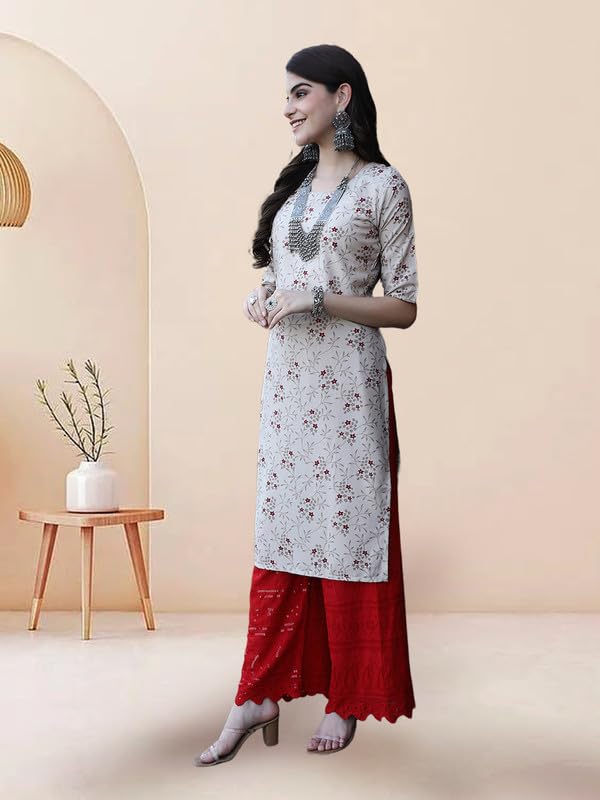 Pinkmint Elegant Printed Crepe Kurti's For Women's Ll Fashionable Kurti Ll Straight Round Neck Kurti (Pack Of 1) Cream