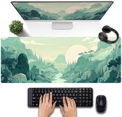 Tapis de souris de jeu XL dessin animé vert menthe pour ordinateur portable