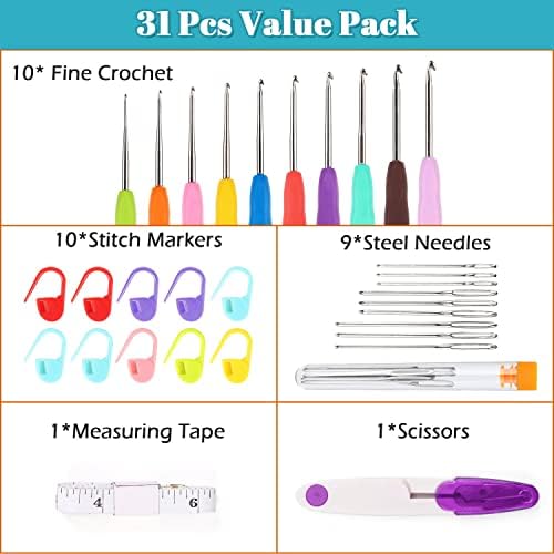 Eotvkof Small Size Lace Ergonomic Crochet Hooks Set 0.6mm-2.75mm Soft Grip Handle Crochets