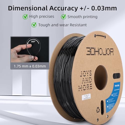 Image of 3DHojor TPU Filament 1.75mm TUP95A 3D Printer Filament Flexible Soft 3D Filament 1KG*2 Black Bundle fit Most FDM 3D Printers Dimensional Accuracy + /- 0.03 mm-Black