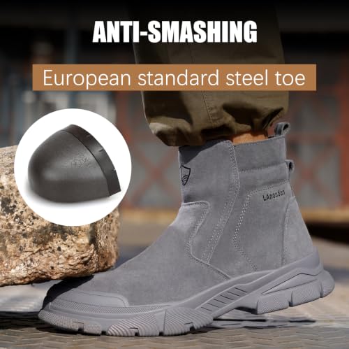 Image of GLANOUDUN Steel Toe Boots for Men Welding Work Boots Indestructible Mens Safety Toe Boot Zipper Construction Boot Laceless Welder Footwear
