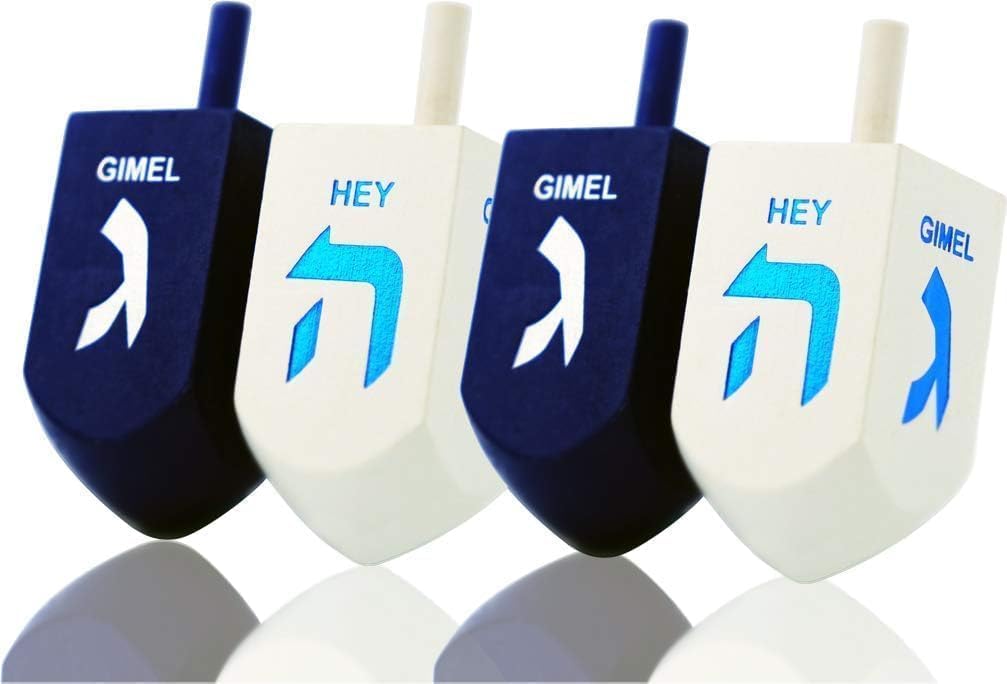 Extra Large Blue & White Wood Dreidels Let's Play Dreidel The Hanukkah Game, Instructions Included, 48-Pack XL Dreidels