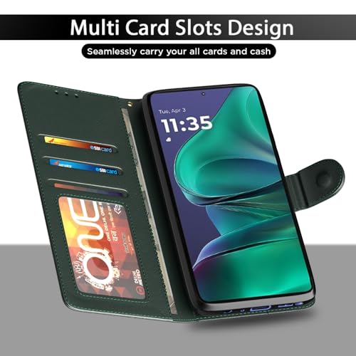 Image of Pikkme Flip Cover for Motorola Moto Edge 60 Stylus 5G Leather Finish | Inside TPU with Card Pockets | Wallet Stand and Shock Proof | Complete Protection Flip Case(Green)