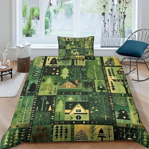 Housse de couette patchwork vert 135x200 avec ses taies d'oreiller - 2