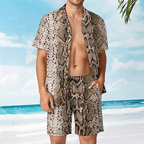 Snake Skin Python Pattern Men's 2 Piece Beach Outfits Hawaiian Button Down Short Sleeve Shirt and Shorts Suits2