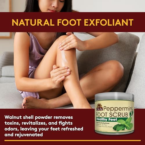 okay peppermint foot scrub - exfoliating foot scrub foot exfoliator great for cracked heels pedicures dead skin remover exfoliant for calluses moisturizer for dry skin - 6 oz pack of 1
