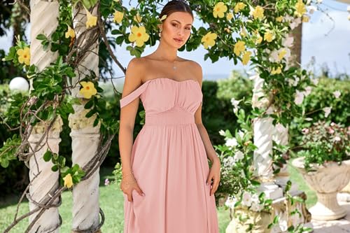 Image of GRACE KARIN 2026 Women's Summer Floral Wedding Guest Dress,Beach Flowy A Line Maxi Off Shoulder Bridesmaid Dresses