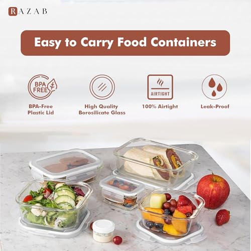 Image of Razab 35 Pc Set Glass Food Storage Containers with Lids - Meal Prep Airtight Bento Boxes BPA-Free 100% Leak Proof (15 lids,15 glass & 5 Plastic Sauce /Dip Containers)
