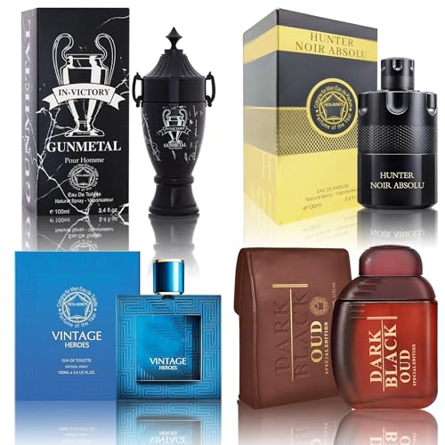 Cologne for Men Set (100ml x 4PCS Variety Pack), DarkOud, InvictGun, VintageH, Hunter Noir, Long Lasting Perfume for Men All Day Use