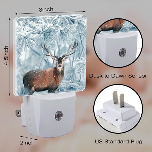 Image of Red Deer in Winter Forest Night Light Plug into Wall, Beautiful Christmas Scenery Dusk to Dawn Night Light,0.5w Energy Saving Sleep Friendly Nightlights for Kids Boys Girls Home Decor
