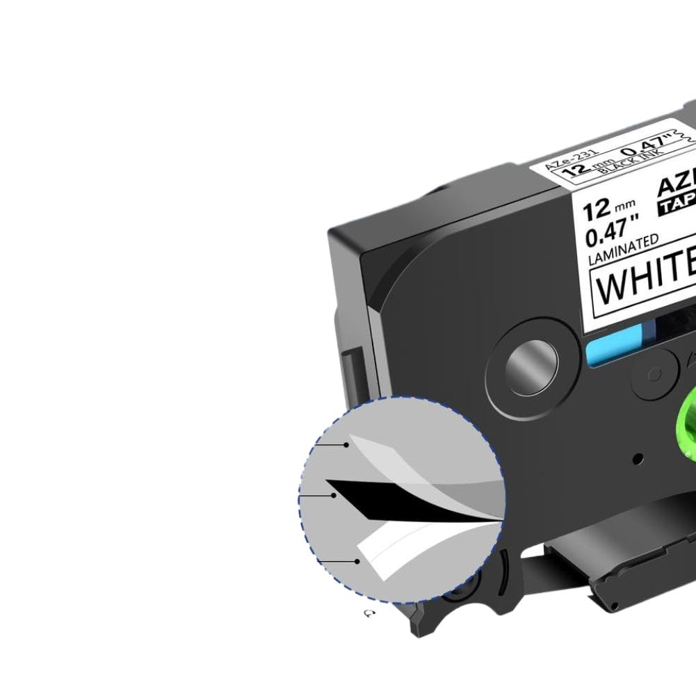Nastro per etichette laminato standard da 5 pezzi compatibile con cassetta PT-1000 PT-H101C nero su bianco 6 mm 9 mm 12 mm 18 mm 24 mm