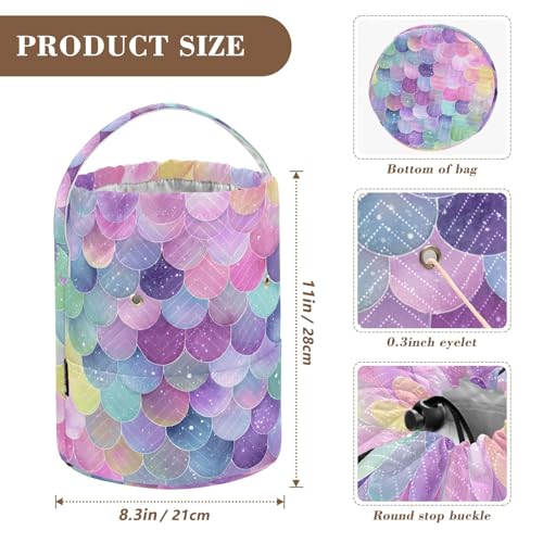 Image of ElliTarr Crochet Bag Yarn Bag with Handle Portable Knitting Project Bag Travel Yarn Storage Organizer Holder Case Watercolor Mermaid Scales Colors