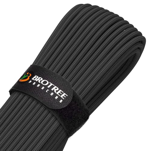 Brotree Paracord 4mm 9 Hebras Cuerda de 100% Nylon (15m, 30m, 50m) Tipo III Cuerda de Paracaídas para Supervivencia, Al Aire Libre, Bricolaje - 280kg Carga de Rotura (Negro, 30m)