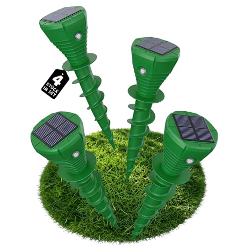 Maulwurf Vertreiber 4er Set Solar – Maulwurfschreck & Wühlmausschreck, wetterfest IP65, mit Schraubdesign, tierfreundlich ohne Giftstoffe, für Garten, Rasen, Beet, Hof & Grundstück