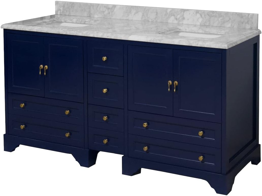 Kitchen Bath Collection Madison 72-inch Double Bathroom Vanity (Carrara/Royal Blue): Includes Royal Blue Cabinet with Authentic Italian Carrara Marble Countertop and White Ceramic Sinks