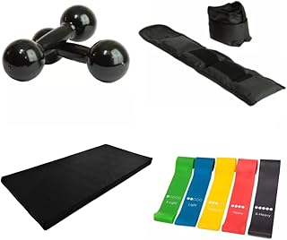 Par de Halteres de 1 Kg Preto + Par Caneleira 01 Kg + Colchonete 90 x 40 x 3 + Kit 5 Elásticos