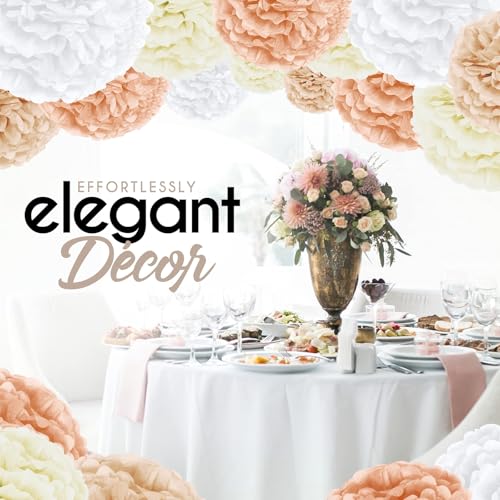 Image of EPIQUEONE 20 Pieces Blush Pink, Dusty Rose, Mauve, Cream Tissue Paper Pom Poms - Ceiling and Party Decorations - Backdrop Flowers (White, Ivory, Peach, Champagne)