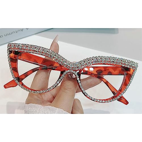 Image of Womens Luxurious Colorful Rhinestone Cat Eye Reading Glasses Blue light blocking Reader Computer Eyeglass Frame