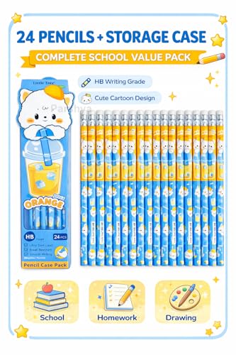 Image of KiddieWorld Cute Cartoon HB Pencils Set for Kids (24 Pencils) | Triangle Grip, Dark Writing, Break Resistant Lead | School, Homework, Drawing, Birthday Return Gift Set