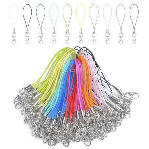 MKCYD 100Pcs Phone Charms Strap with Lobster Clasp Lanyard Straps Lariat Lanyard Charms Pendant Clasp for Cell Phone USB Keychains DIY Jewelry Accessories