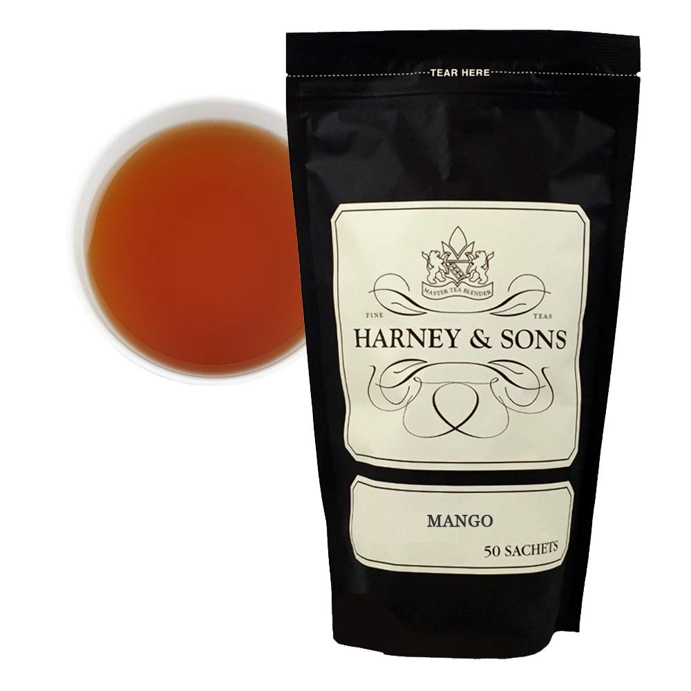 Harney & Sons Mango Tea, Bag of 50 Sachets, Black Tea wwith Mango Flavor