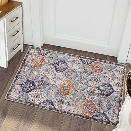 Lahome Moroccan Trellis Area Rug, 2X3 Entry Rug Non-Slip Washable Indoor Door Mat, Small Persian Oriental Accent Throw Rug For Bedroom Kitchen Entryway Bathroom (Blue/Purple, 2X3Ft) #TOP20