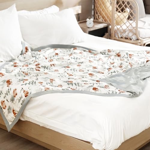 Image of GRSSDER Cotton Muslin Quilt Blanket 55 inch x 69 inch - 6 Layers Reversible Breathable Throw Blanket, Soft Lightweight All Season Blanket for Couch Bed Travel, Nursery and Home Use