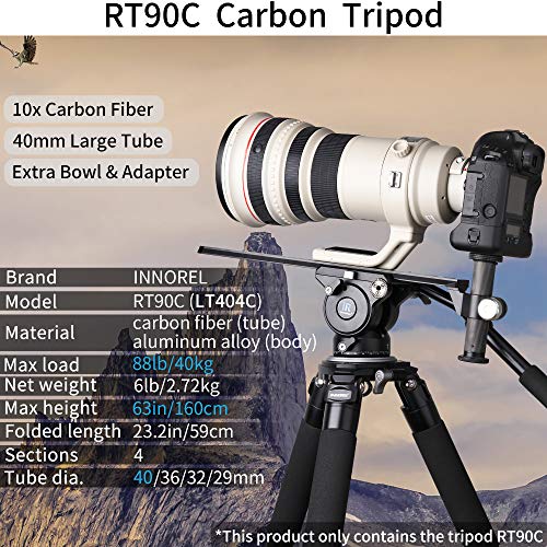 INNOREL RT90C Systematisch Kohlefaser Stativ 160cm/63zoll Fachmann Schwerlast Kamerastativ Max Rohr 40mm Max Belastung… – Bild 3