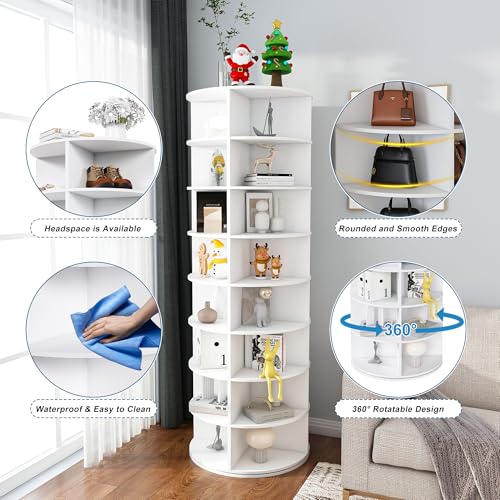 Image of Multi Layer Cylindrical Rotating Shoe Rack Tower,Free Standing 360 Spinning Storage Organizer,Can Store Approximately 30 Pairs of Shoes,Space-Saving Design (8-Tier)
