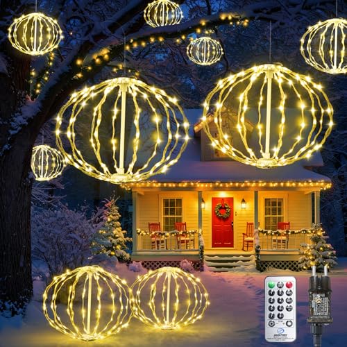Bowfar Lichterkette Außen Strom, 40cm 2 Stück Große Kugel Hängend...