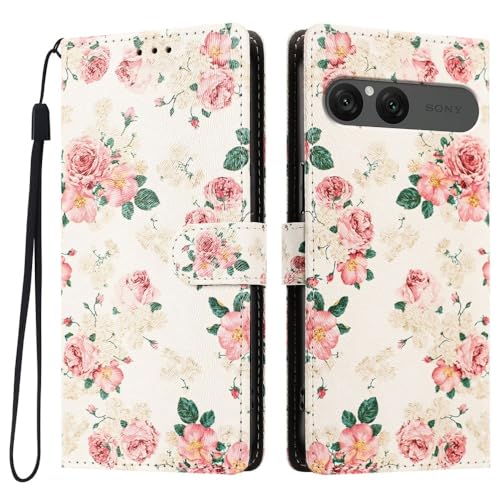 Étui Sony Xperia 10 VII 2025 à rabat magnétique avec motif rose en cuir