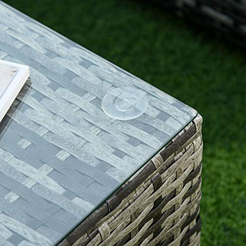 Outsunny 6 Pieces Rattan Garden Furniture Set, 5 Seater Garden Sofa Set with Thickened Cushions, Glass Top Coffee Table and Ottomans, Outdoor Sectional Conservatory Furniture with Pillows, Grey - Image 9