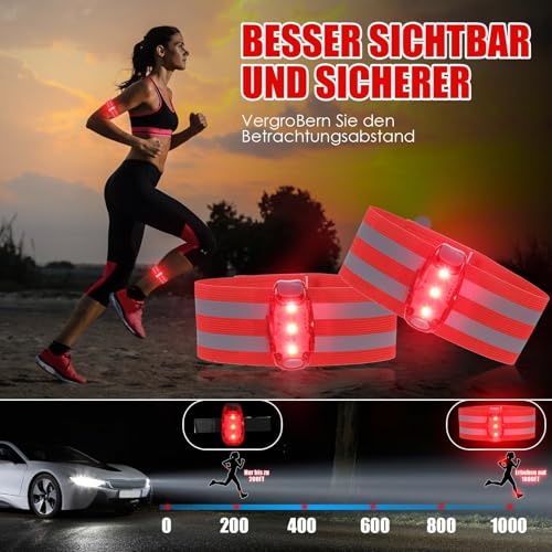2 Rote LED Blinklicht USB Aufladbar, LED Sicherheitslicht mit Clip und Reflektierendem Ban für Schulranzen, Läuft, Zu Fuß, Hund, 3 Modi