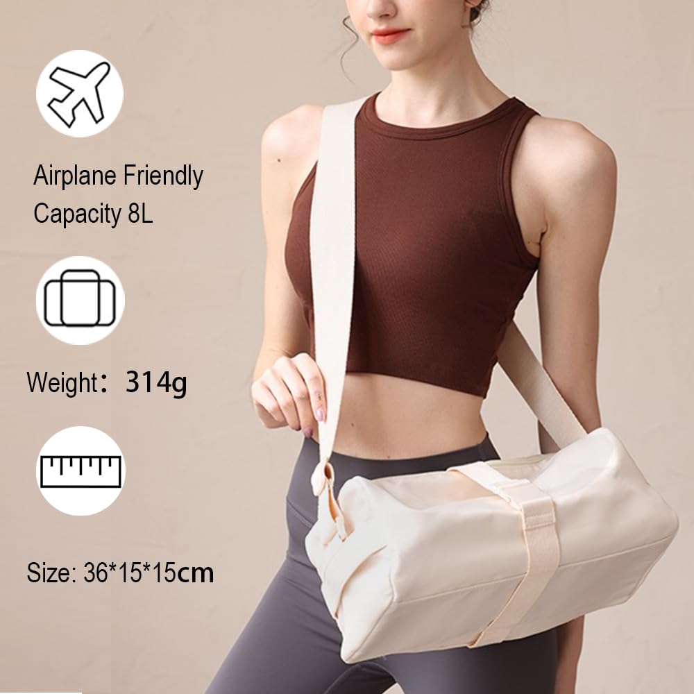 Borsone Palestra Piccola per Donna/Uomo, Woukksy Piccolo Borsa Sportiva Impermeabile per Yoga, Nuoto, 8.1L Oxford Borsa a Tracolla alla Moda Per Viaggi Di Fine Settimana, Pendolarismo (Bianco)