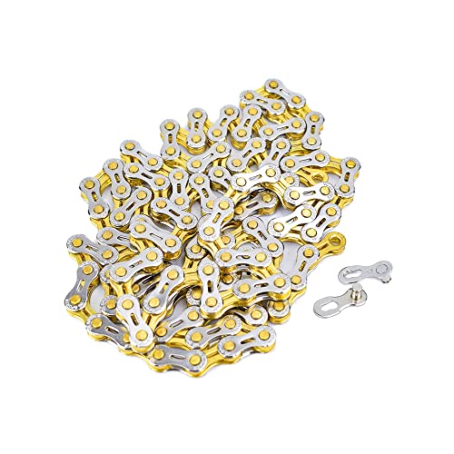 Vg Sports 6/7/8/9/10/11 Speed Bike Chains,Half Hollow/Full Hollow Lightweight Bicycle Chains For Road Bike/Mtb/Bmx,Silver/Gold/Titanium/Rainbow 116 Links With Missing Link #TOP2