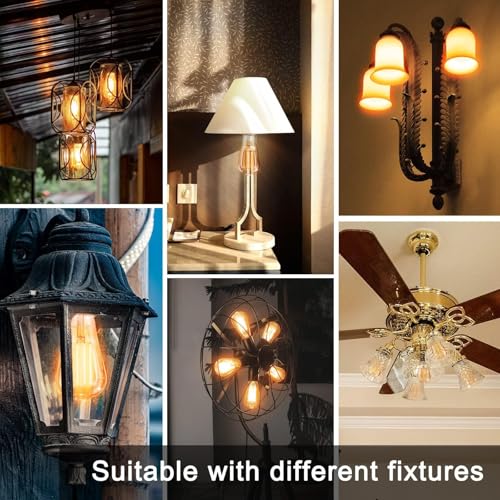 Image of TJOY 4 Pack Vintage LED Edison Amber Light Bulbs, 60W Equivalent, Dimmable, 8W, 800 Lumens, 2200K Soft White, ST58, E26 Base LED Filament Bulbs, CRI80+, Antique Glass Style for Home, Bedroom