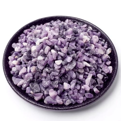 SigMntun Polished Lepidolite Crystal Chips 200 Pcs - 0.3' 10 oz Tumbled Stone Chips Crushed Sea Glass Stones Healing Reiki Crystal Making Home Decoration