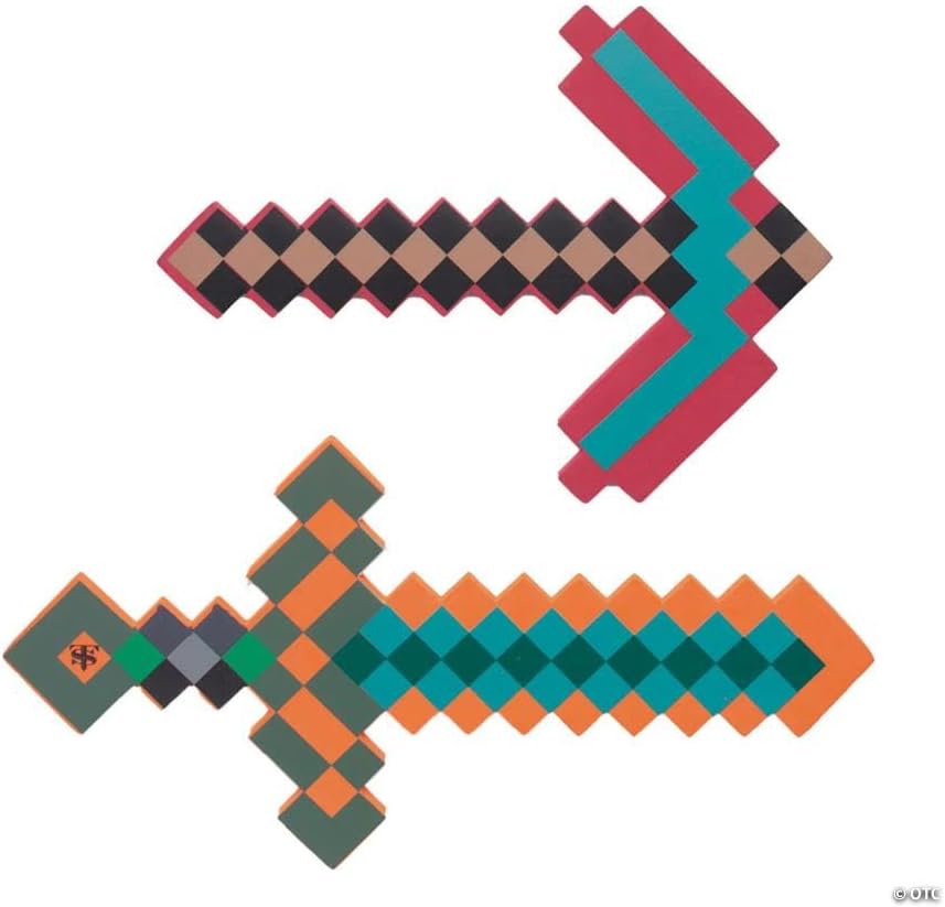 Fun Express 23 1/2" Bright Color Pixel-Style Foam Weapon Toys Set - 2 Pieces