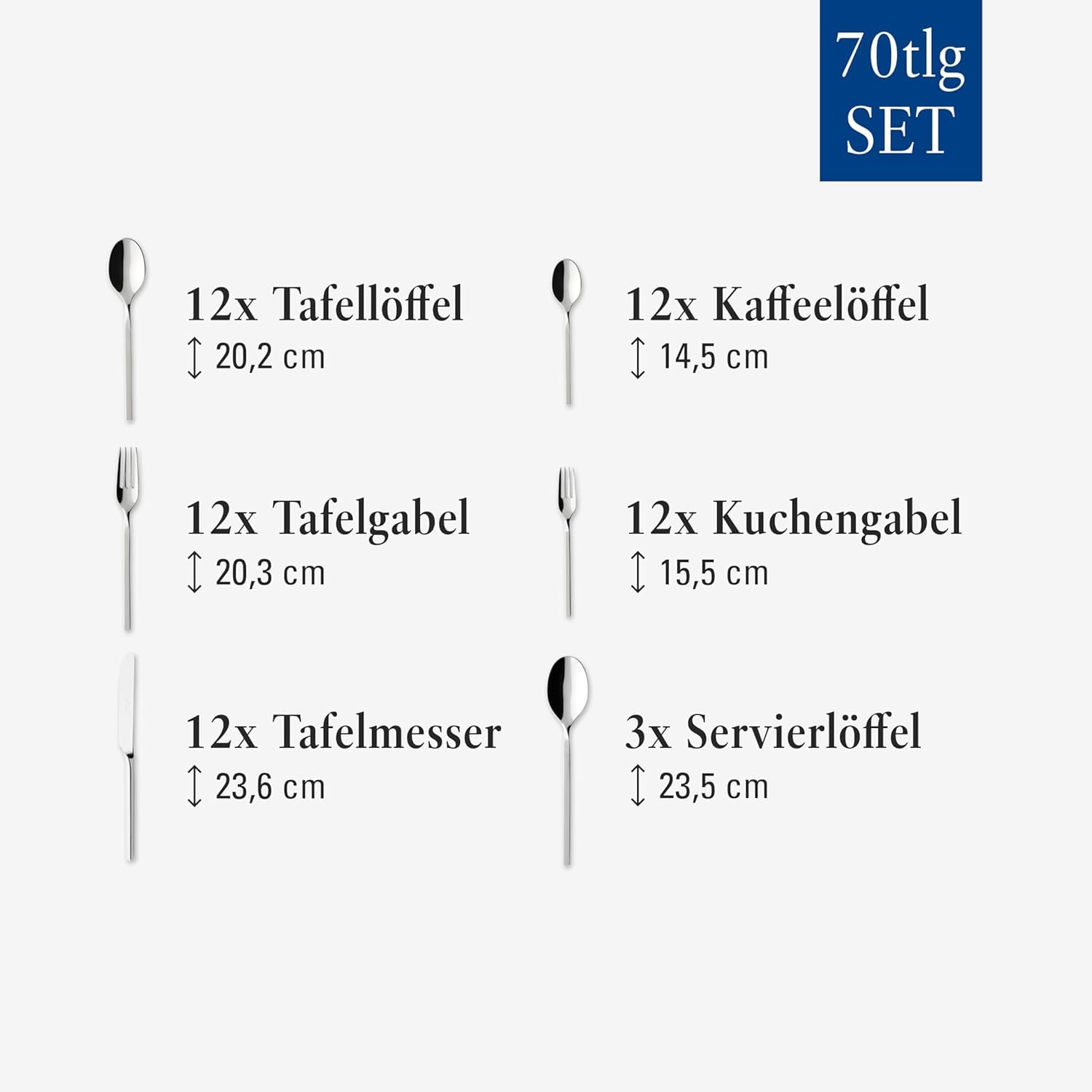 Villeroy und Boch NewWave sztućce stołowe dla maksymalnie 12 osób, 70-częściowy, stal nierdzewna