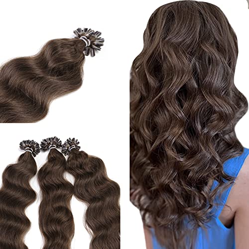 Neitsi 20" 25s/lot 1g/s 100% Remy Human Hair Nail Dark Brown U Tip Hair Extension Natural Wave (4#)